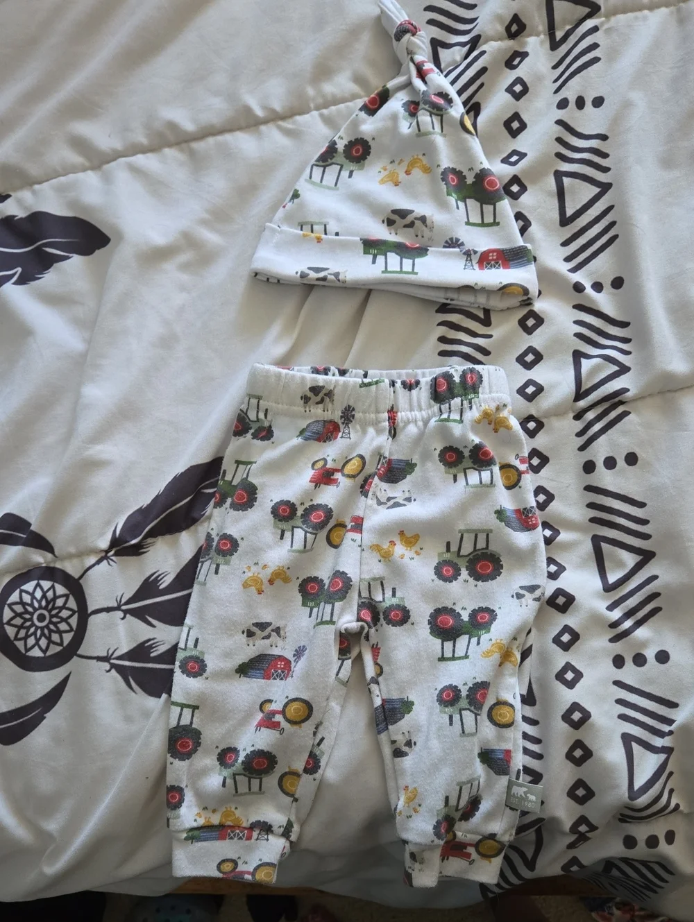 4 For $20 Baby Tractor Print Hat and Pants Set 3-6months